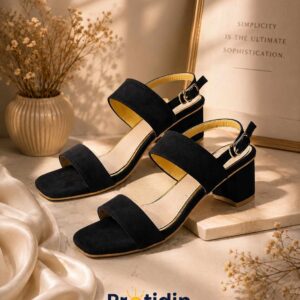 Veloura Luxe Memory Foam Block Heels – Premium Black Suede Sandals for Women