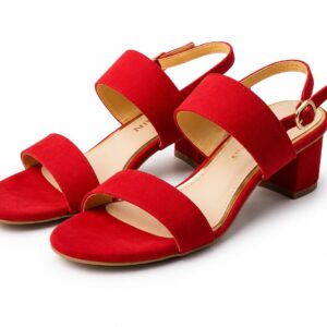 Veloura Luxe Memory Foam Block Heels – Premium Red Suede Sandals for Women